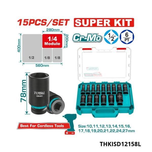 TOTAL Coffret de douilles à chocs 15 pcs THKISD12158L
