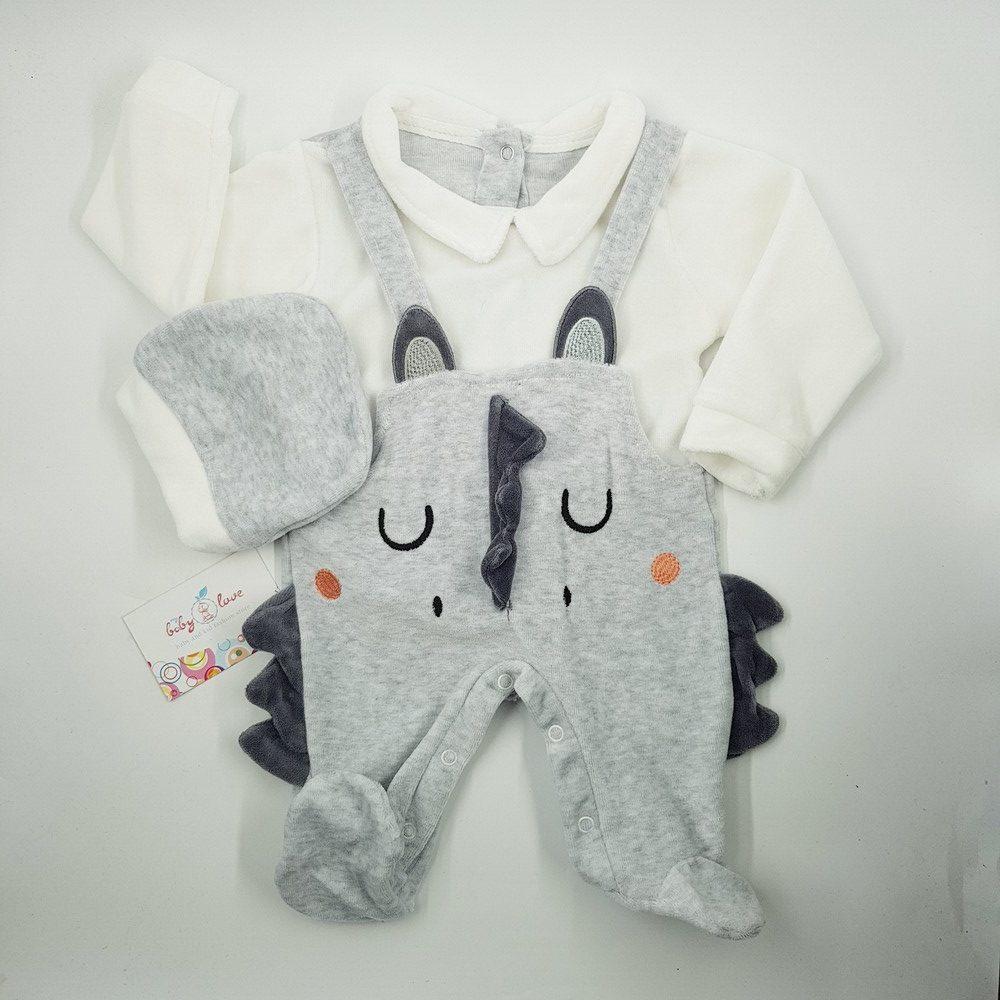 Grenouillère velours bébé garçon grise