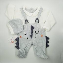 Grenouillère velours bébé garçon grise
