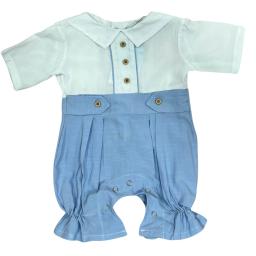 Barboteuse cérémonie bébé garçon bleue en lin MBL002 3