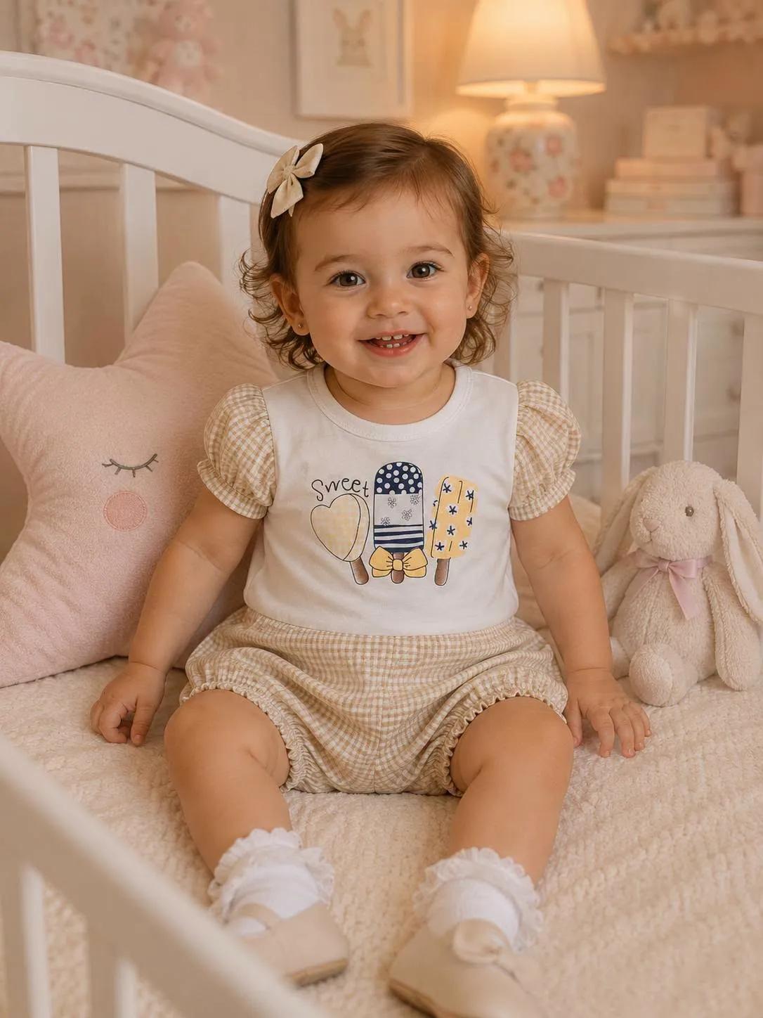 Barboteuse bébé fille écrue motif glaces 341J