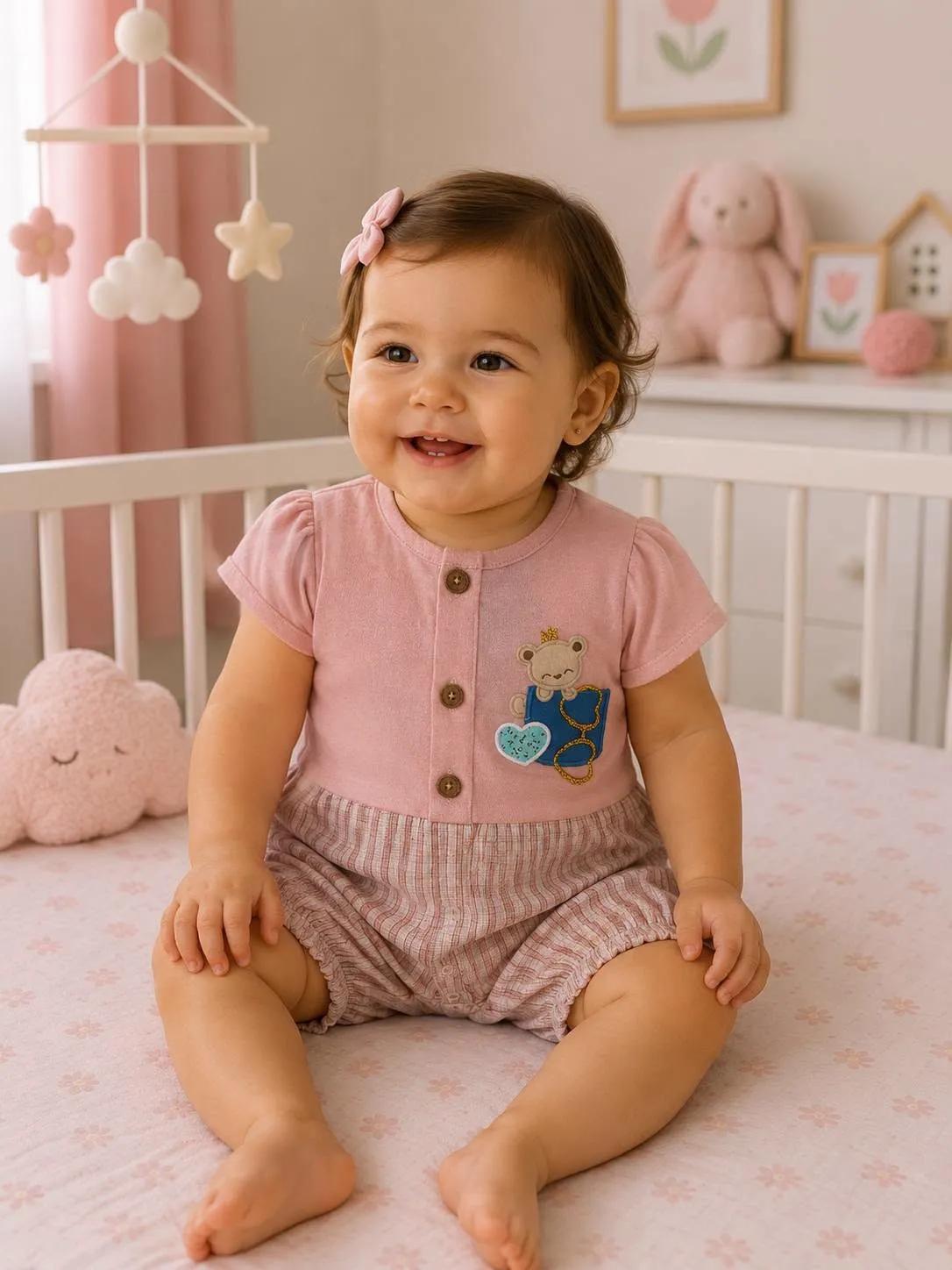 Barboteuse bébé fille motif ourson 663R