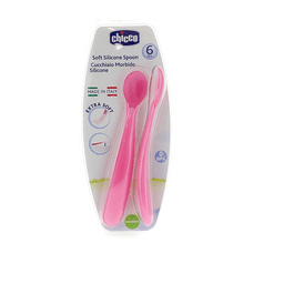 Chicco 2 CUILLERE SILICONE, 6M+ Rose