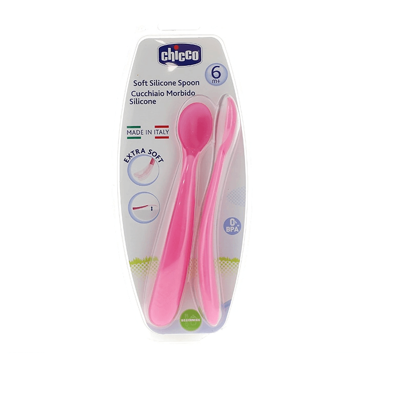 Chicco 2 CUILLERE SILICONE, 6M+ Rose