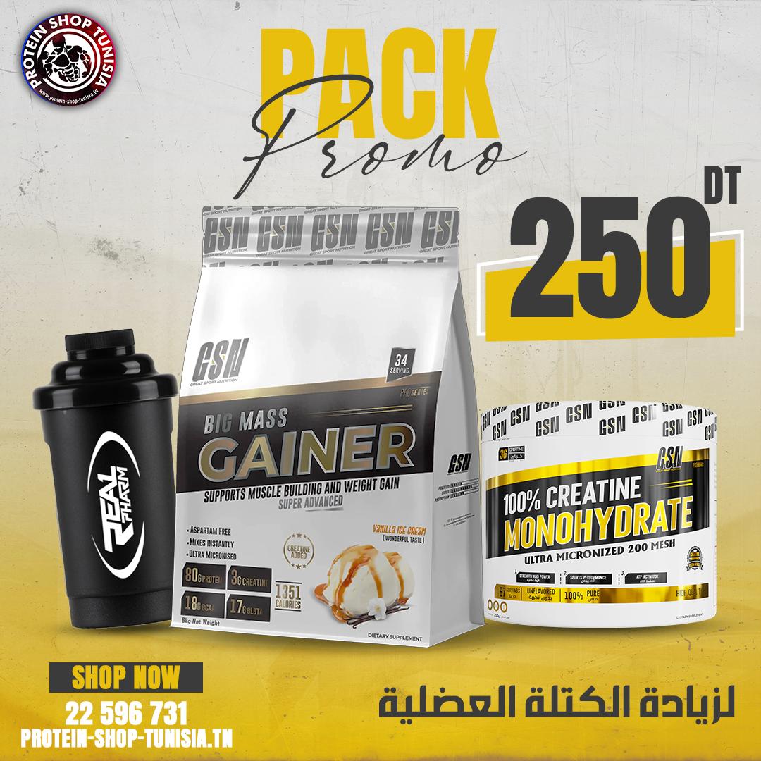 Big Mass Gainer + Créatine Monohydrate + Shaker GSN