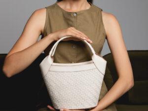 Couffin en cuir tressé Woven Soul Ivoire