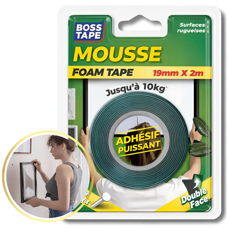 Boss Tape Ruban Double Face Tape 2m Noir