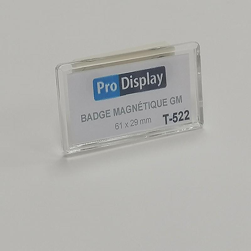 Display T-522, Badge magnétique rectangulaire 61 x 29 mm transparent