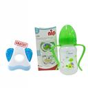 NIP pack biberon vert + 2 sucettes 5-18m + anneau