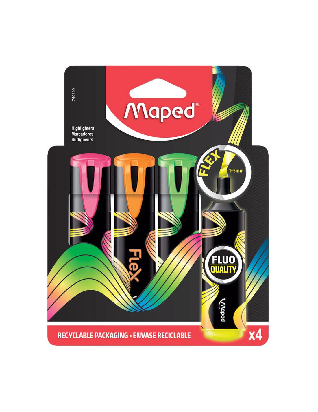 Maped 4 Surligneurs Fluo’Peps Flex, Réf.740300
