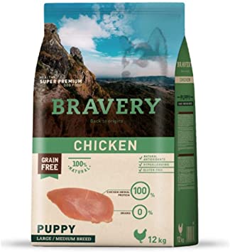 BRAVERY LARGE MEDIUM SANS CEREALES CHIOT AU POULET 12 KG