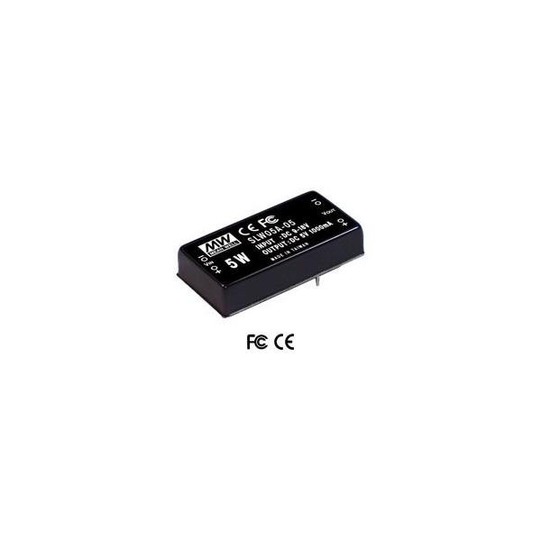 Convertisseur CC-CC Isolés 5W 9-18Vin 5V 100-1000mA, Montage PCB, MEANWELL SLW05A-05