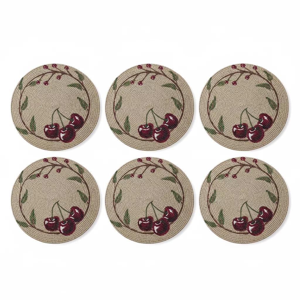 plats en Corde Naturelle Motif Cerises