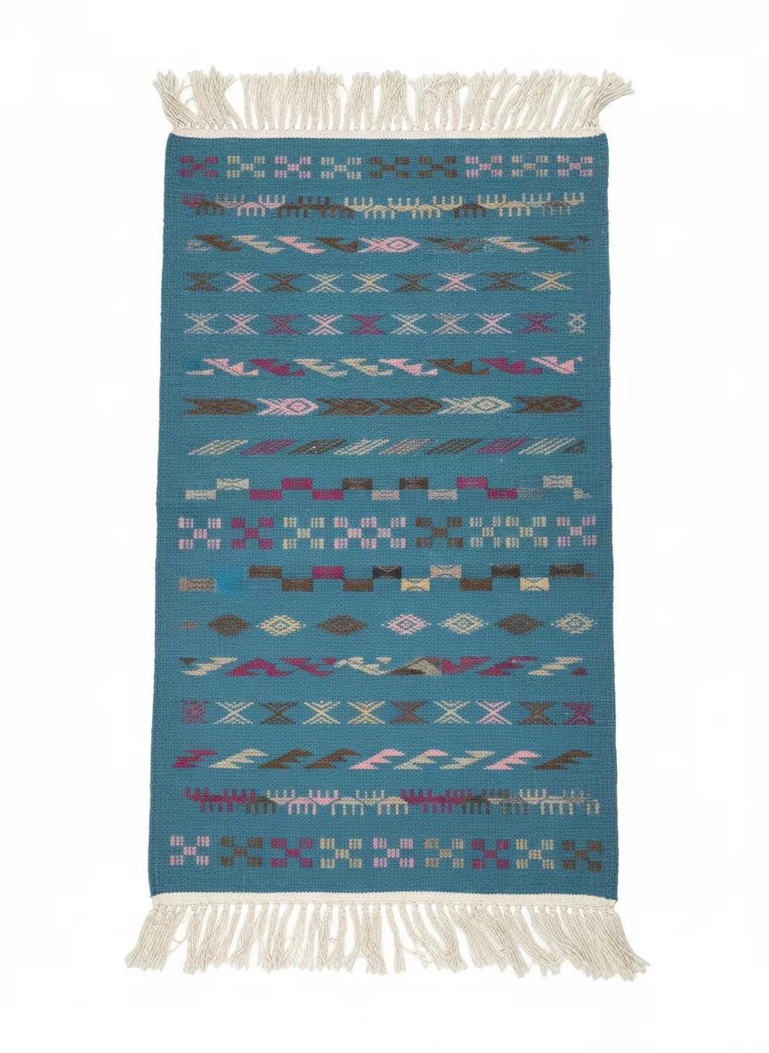 Tunisien Tapis en Laine Tissé Main Pétrole & Motifs Géométriques