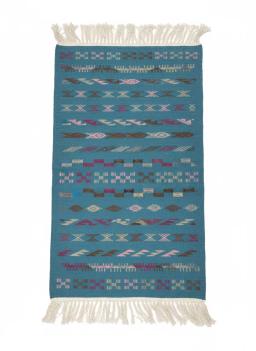 Tunisien Tapis en Laine Tissé Main Pétrole & Motifs Géométriques