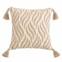 brodé Coussin texturé à pompons 45×45 cm Motif abstrait écru & grège Esprit bohème chic