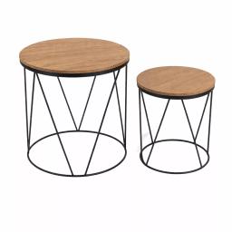 Tables Basses Gigognes LOTUS Plateaux effet Chêne Structure Filiforme Noire