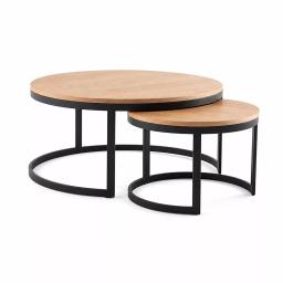 Tables Basses Gigognes XORA Plateaux Chêne Structure Semi-Ouverte Noire