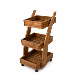 Chariot de Service en Bois Rustique à 3 Niveaux