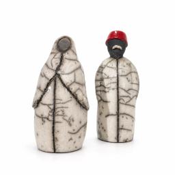 Couple Traditionnel Sculptures en céramique Raku H 14 cm