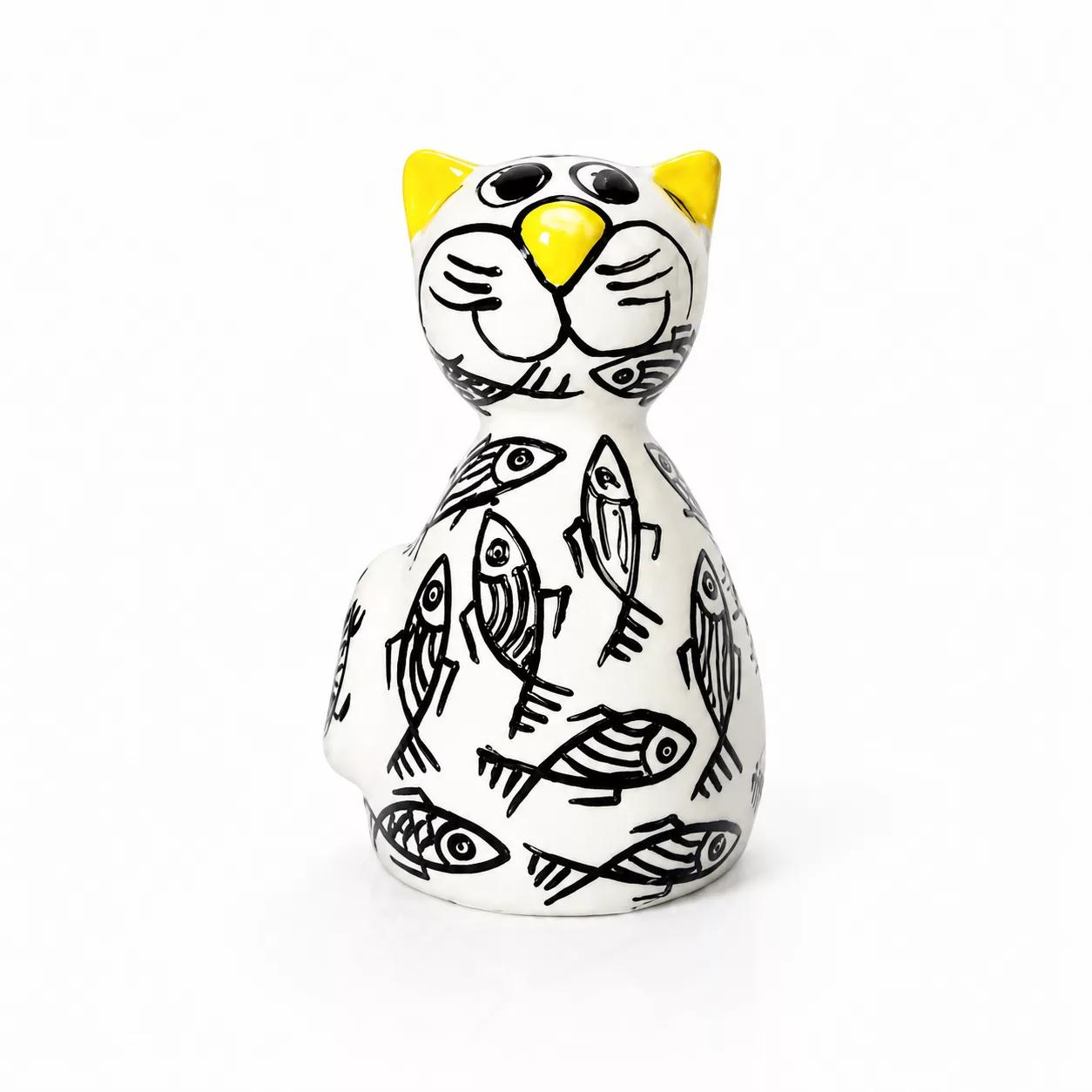Chat aux Poissons Sculpture Artistique H 20 cm