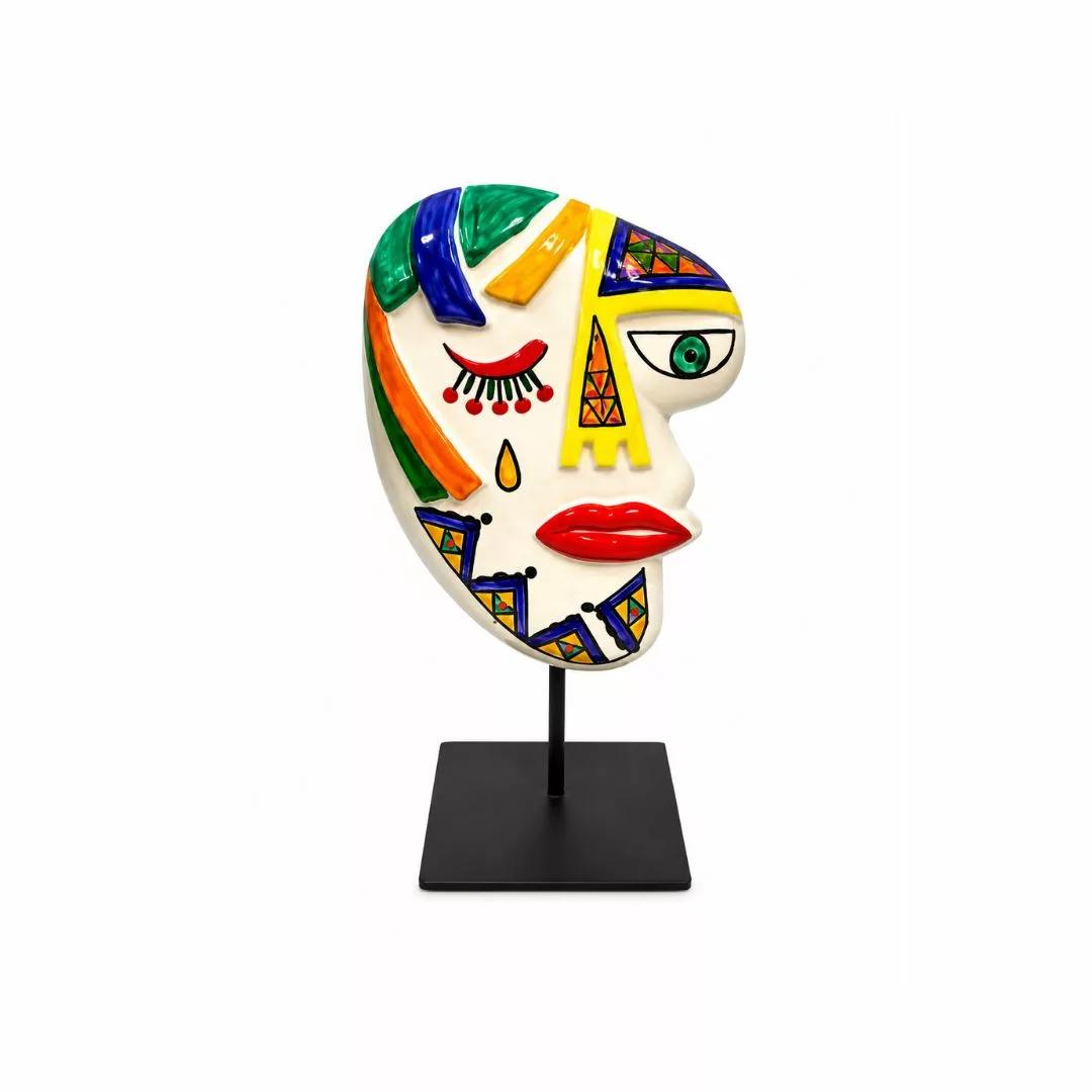 Sculpture Masque Abstrait Visage Gauche Céramique émaillée H 30 cm