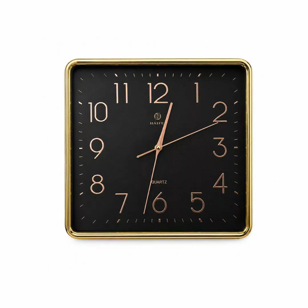 Horloge Murale Carrée Noire & Dorée Design Moderne Chic