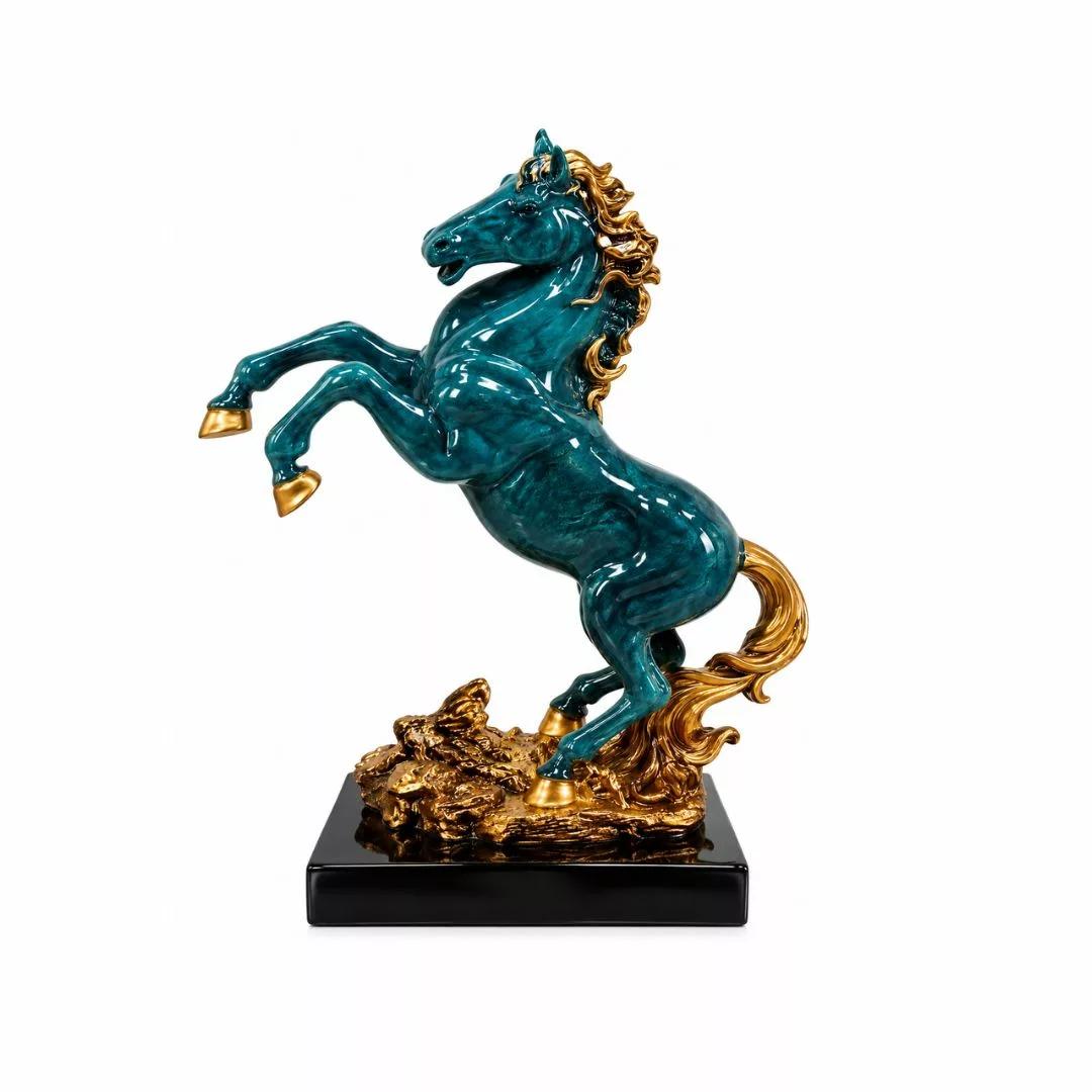 Cheval Émeraude Royal Sculpture Décorative Profond & Doré
