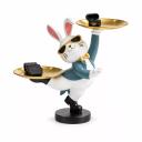 Vide-poche Lapin Majordome à Deux Plateaux Dorés Statue Décorative