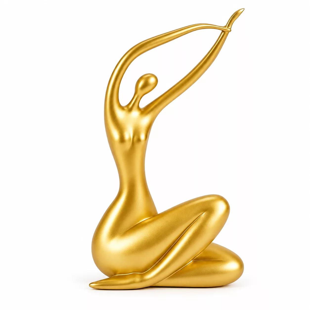 Statue Femme Abstraite Dorée Assise, Bras Levés Sculpture Décorative Moderne