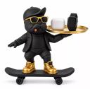 Vide-poche Bouledogue sur Skateboard Doré Statue Décorative
