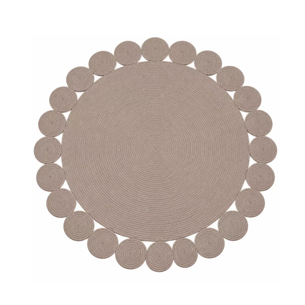rond Tapis taupe en corde tressée à bord festonné Ø 130 cm Fait main en