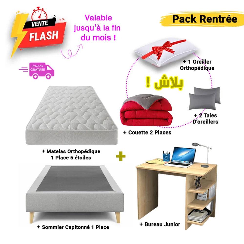 Rentrée 6 en 1 Matelas + Sommier + Bureau + 1 Oreiller + Couette 2 Places + 2 Taies