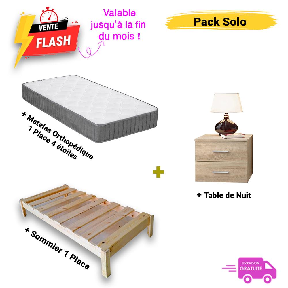 Solo 3 en 1 : Matelas + Sommier + Table de Nuit