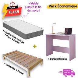 Matelas + Sommier + Bureau Mauve Clair