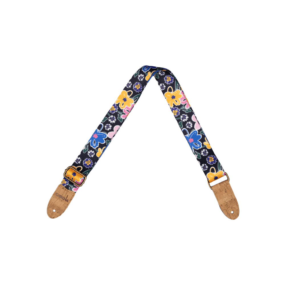 SANGLE DE GUITARE EN LIÈGE VÉGAN MOTIF FLORAL