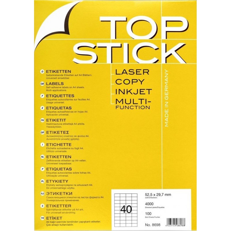 Etiquettes HERMA TOP STICK A 52,5 x 29,7 mm