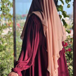 Jilbab femme une pièce « Chams » bordeaux foncé longue femme robe hijab moderne