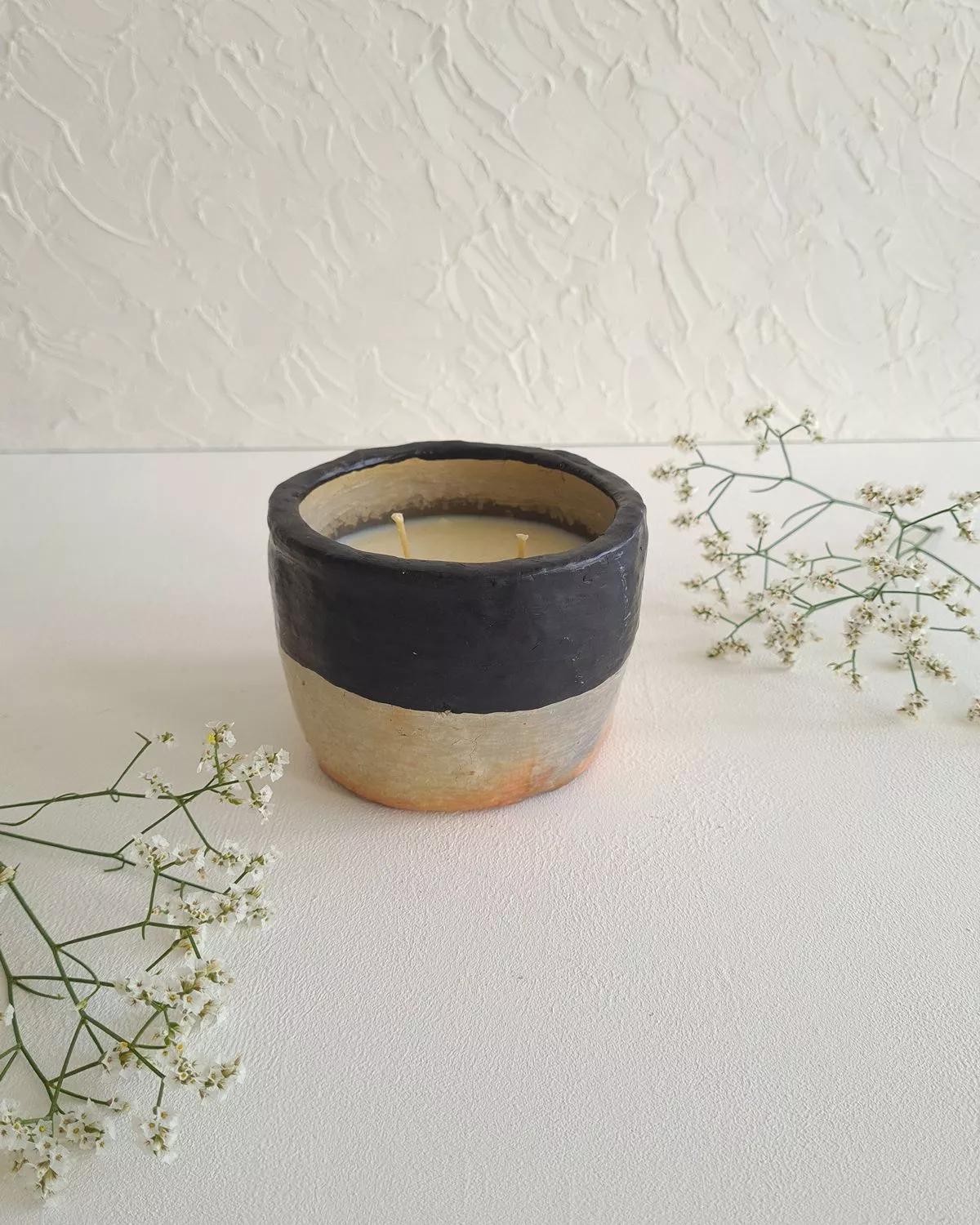 Anaspika Bougie noire artisanale céramique LUNA-NOIRE Bicolore Sejnane & jasmin