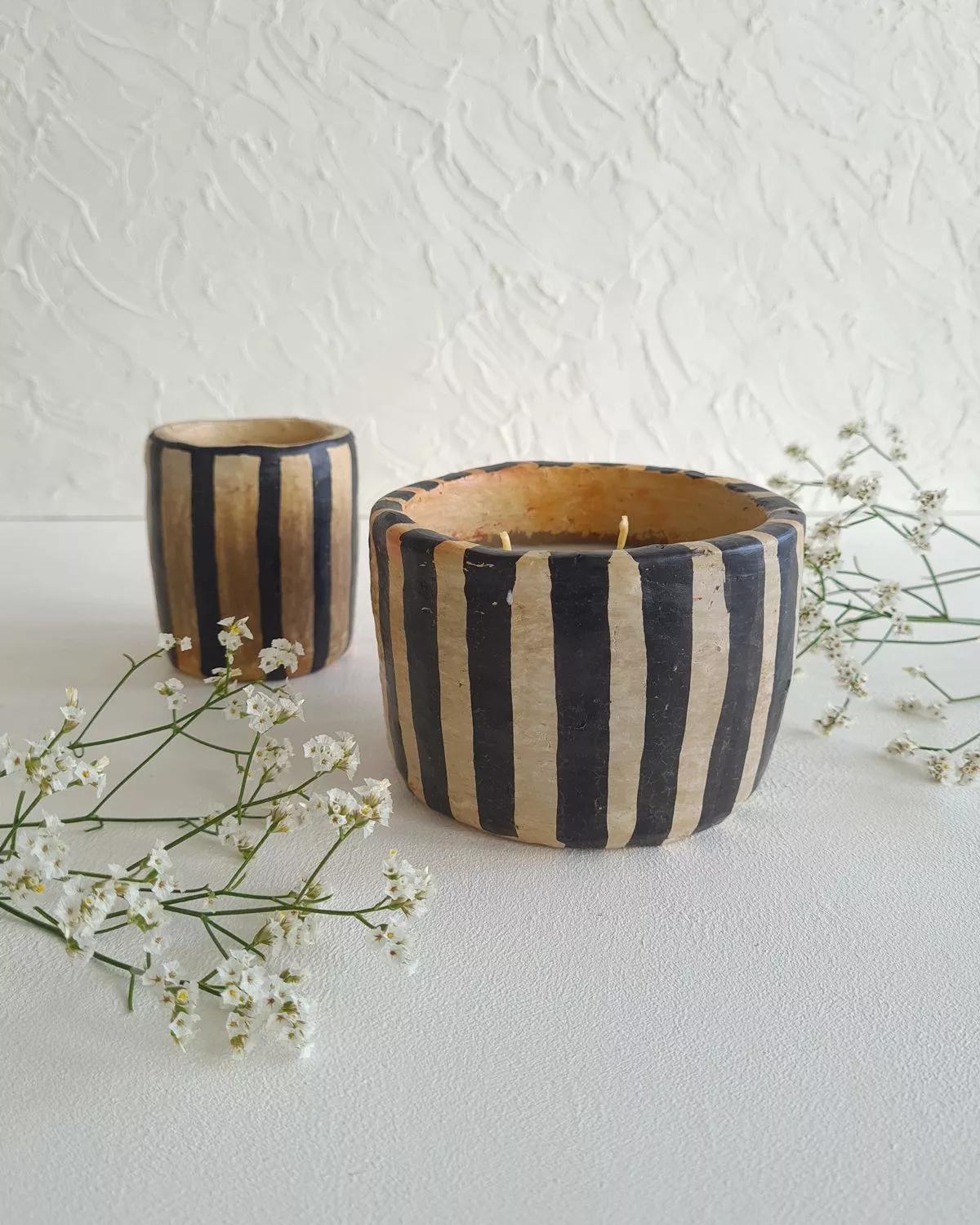Anaspika Bougie céramique rayures artisanale ZEBRA ZEN Cire de soja & jasmin