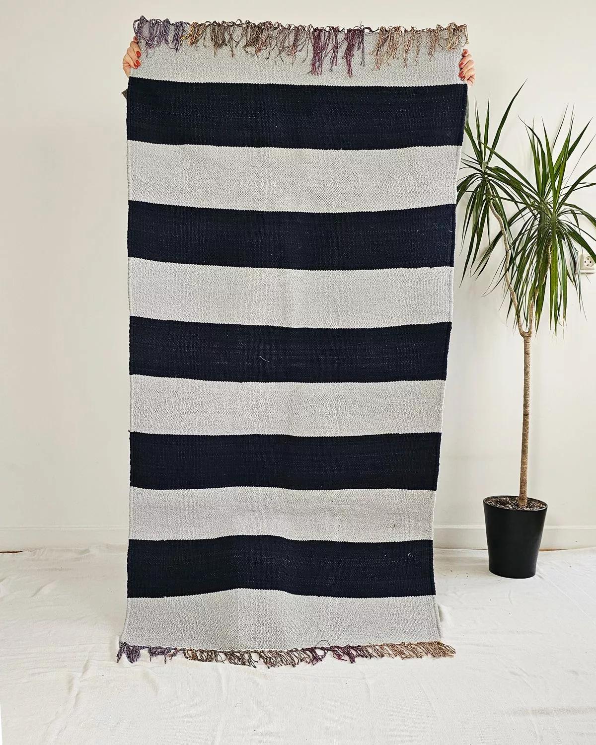 Anaspika Kilim rayures fait main STRABLUE Coton recyclé &