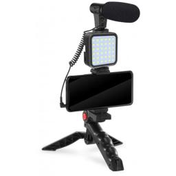 Vlog Platinet 4en1 Microphone , Lumiere , Support Téléphone Sur Un Trépied PMVG4IN1