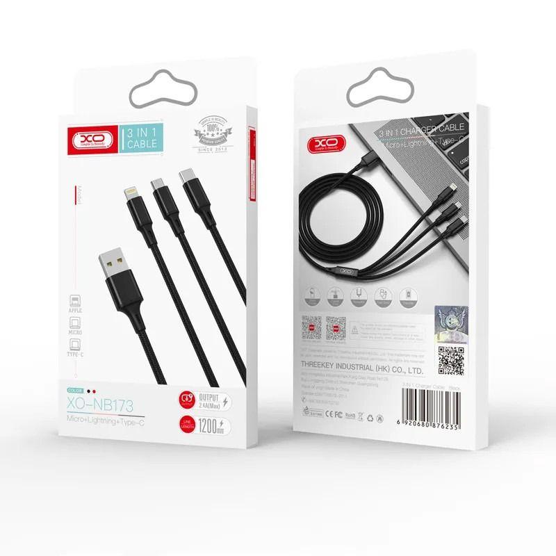 XO Chargeur NB173 2.4A 3N1 USB 1.2M