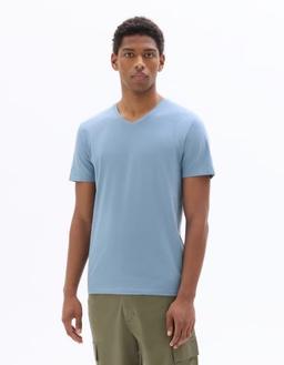 slim col V en coton stretch délavé