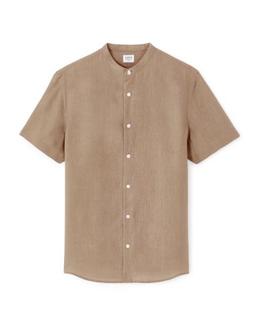 Chemisette regular col mao 100% lin marron