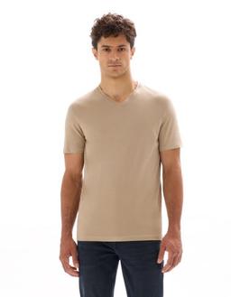 regular col V 100% coton beige foncé