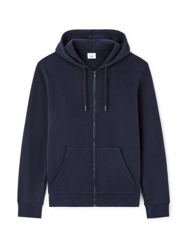 Sweat zippé capuche regular 100% coton marine