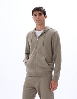 Sweat zippé à capuche regular en piqué taupe