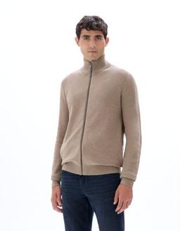Cardigan zippé col camioneur 100% coton beige
