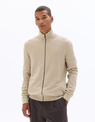 zippé col camionneur en maille piquée beige